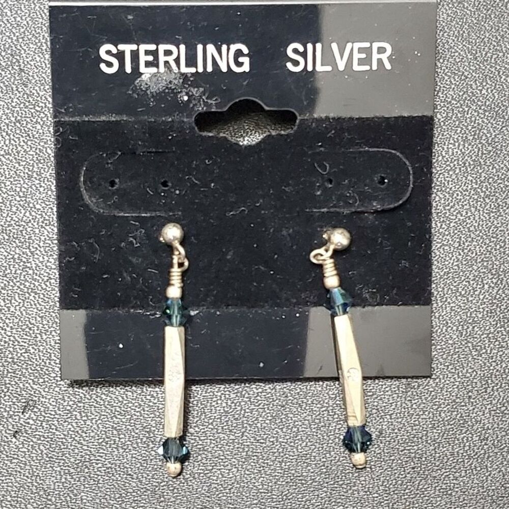 Sterling Silver Blue Bead Dangling Long Earrings